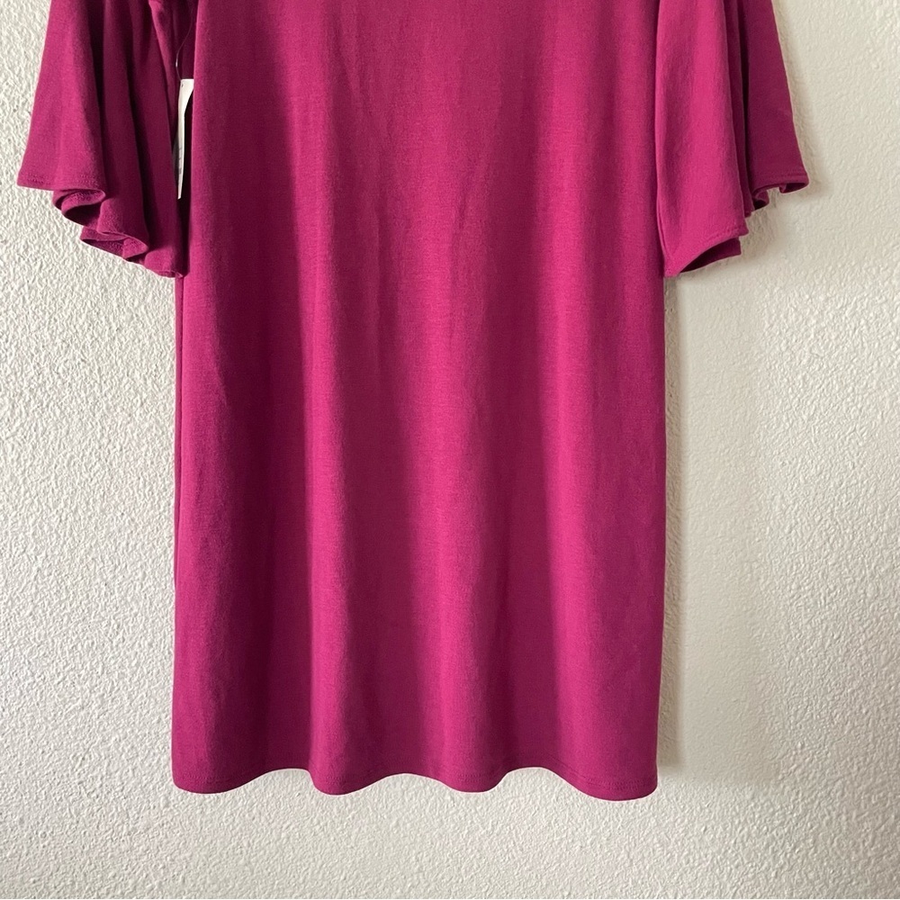 🚨NWT Francesca’s Alya Shirt Dress Womens S Burgundy 3/4 Bell Sleeve Flowy Casual - Picture 10 of 14